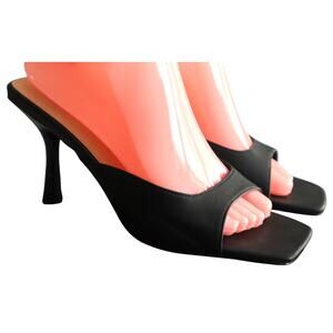 Olivia Jaymes Black Square Toe Heels Slip on Open Toe Spool Mule Sandals 7.5